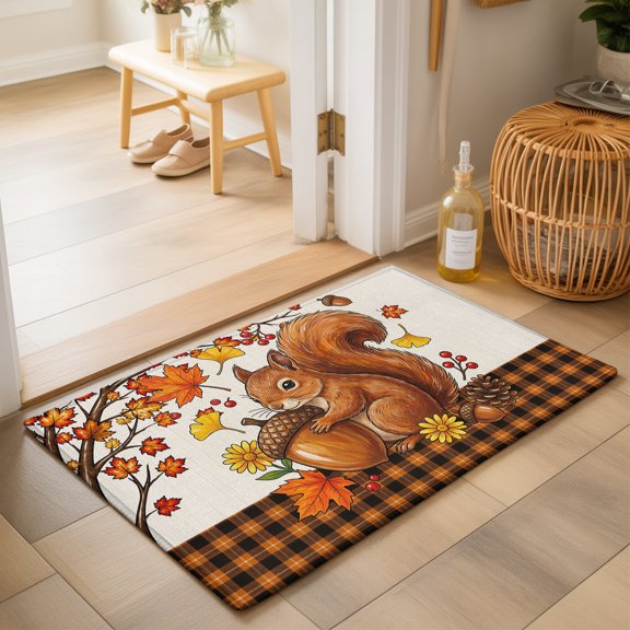 Area Rugs 2x3,Autumn Harvest Squirrel Acorn Non Slip Washable Rug Indoor Carpet Soft Floor Rugs for Home Living Room Bedroom Dining Room Office