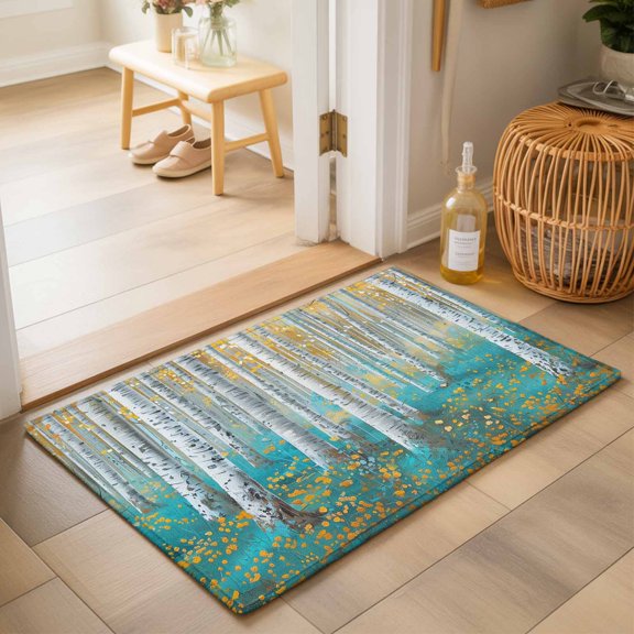Area Rugs 2x3,Birch Tree Forest Retro Oil Painting Art Non Slip Washable Rug Indoor Carpet Soft Floor Rugs for Home Living Room Bedroom Dining Room Office