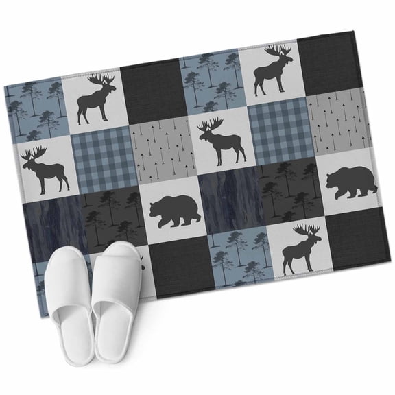 Area Rugs 2x3,Deer Bear Retro Grey Plaid Non Slip Washable Rug Indoor Carpet Soft Floor Rugs for Home Living Room Bedroom Dining Room Office