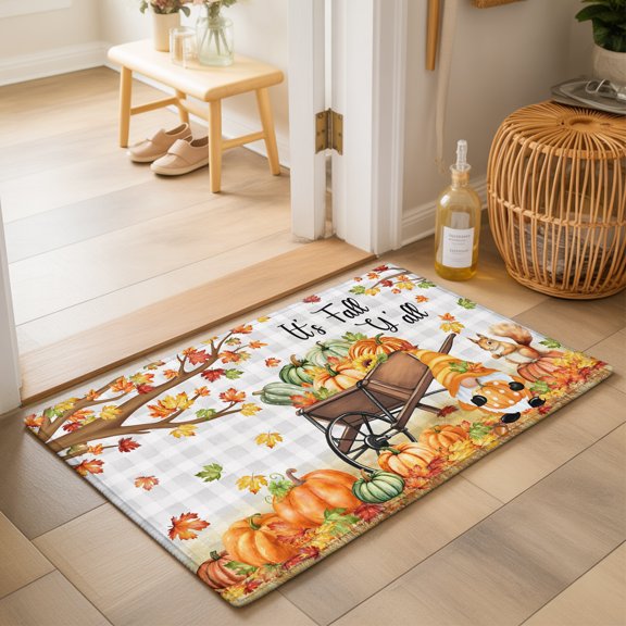 Area Rugs 2x3,Fall Dwarf Squirrel on Buffalo Plaid Non Slip Washable Rug Indoor Carpet Soft Floor Rugs for Home Living Room Bedroom Dining Room Office