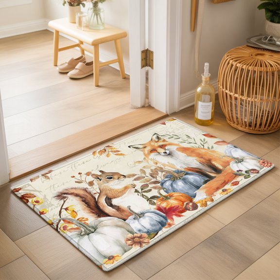 Area Rugs 2x3,Fall Squirrel Fox Thanksgiving Pumpkin Non Slip Washable Rug Indoor Carpet Soft Floor Rugs for Home Living Room Bedroom Dining Room Office