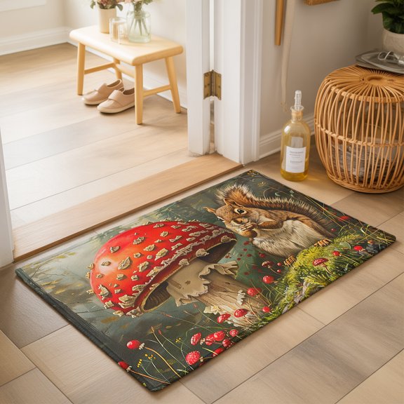 Area Rugs 2x3,Fall Squirrel Mushroom Plant Non Slip Washable Rug Indoor Carpet Soft Floor Rugs for Home Living Room Bedroom Dining Room Office