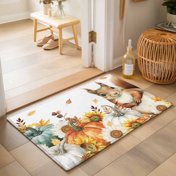 Area Rugs 2x3,Fall Squirrel Pumpkin Thanksgiving Non Slip Washable Rug Indoor Carpet Soft Floor Rugs for Home Living Room Bedroom Dining Room Office