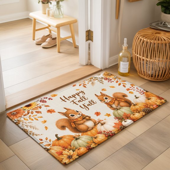 Area Rugs 2x3,Fall Squirrels Thanksgiving Pumpkin Non Slip Washable Rug Indoor Carpet Soft Floor Rugs for Home Living Room Bedroom Dining Room Office