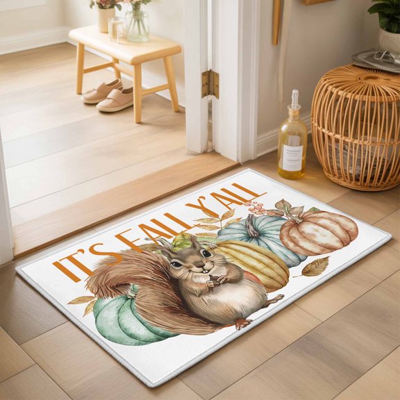 Area Rugs 2x3,Fall Thanksgiving Squirrel Pumpkin Non Slip Washable Rug Indoor Carpet Soft Floor Rugs for Home Living Room Bedroom Dining Room Office