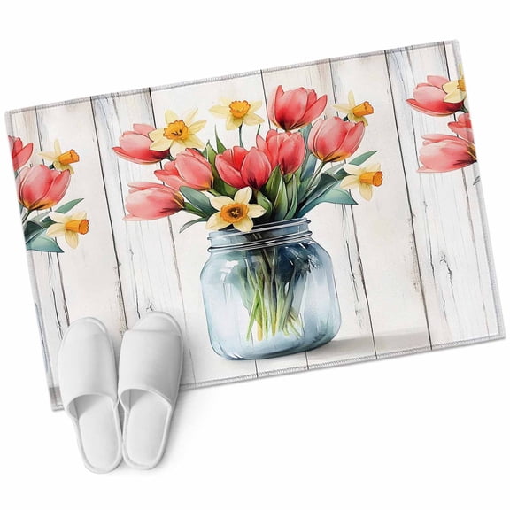 Area Rugs 2x3,Farm Blossom Tulip Glass Vase Non Slip Washable Rug Indoor Carpet Soft Floor Rugs for Home Living Room Bedroom Dining Room Office