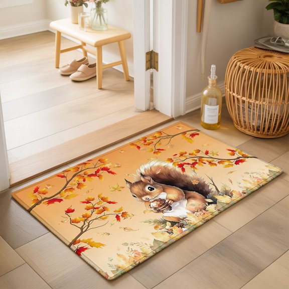 Area Rugs 2x3,Farm Squirrel Fall Watercolor Maple Leaf Non Slip Washable Rug Indoor Carpet Soft Floor Rugs for Home Living Room Bedroom Dining Room Office
