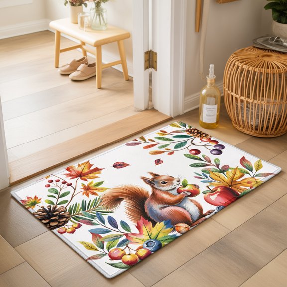 Area Rugs 2x3,Farmhouse Squirrel Fruit Maple Leaf Non Slip Washable Rug Indoor Carpet Soft Floor Rugs for Home Living Room Bedroom Dining Room Office