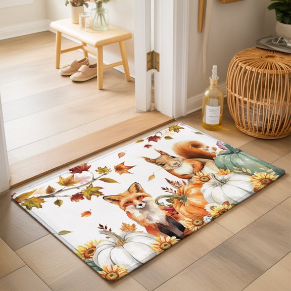 Area Rugs 2x3,Fox Squirrel Fall Thanksgiving Pumpkin Non Slip Washable Rug Indoor Carpet Soft Floor Rugs for Home Living Room Bedroom Dining Room Office