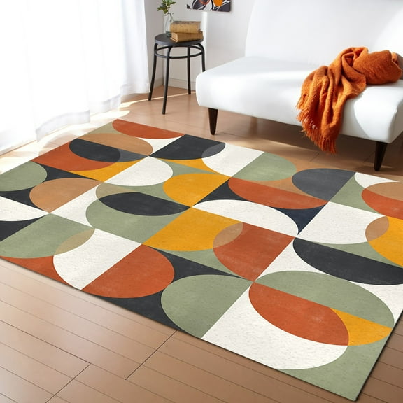 Area Rugs 2x3 Ft Mid-Century Modern Abstract Geometric Semicircle Non-Slip Washable Rug Indoor Rug Floor Mats Non Shedding Carpet for Living Room Bedroom Dining Room Home Decor