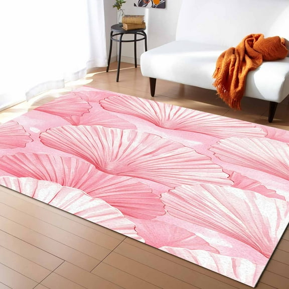 Area Rugs 2x3 Ft Ocean Pink Seashell Coastal Beach Summer Non-Slip Washable Rug Indoor Rug Floor Mats Non Shedding Carpet for Living Room Bedroom Dining Room Home Decor