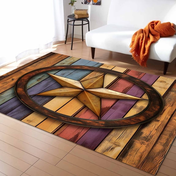 Area Rugs 2x3 Ft Retro Star Abstract Mottled Circle Old Rainbow Wood Wall Non-Slip Washable Rug Indoor Rug Floor Mats Non Shedding Carpet for Living Room Bedroom Dining Room Home Decor
