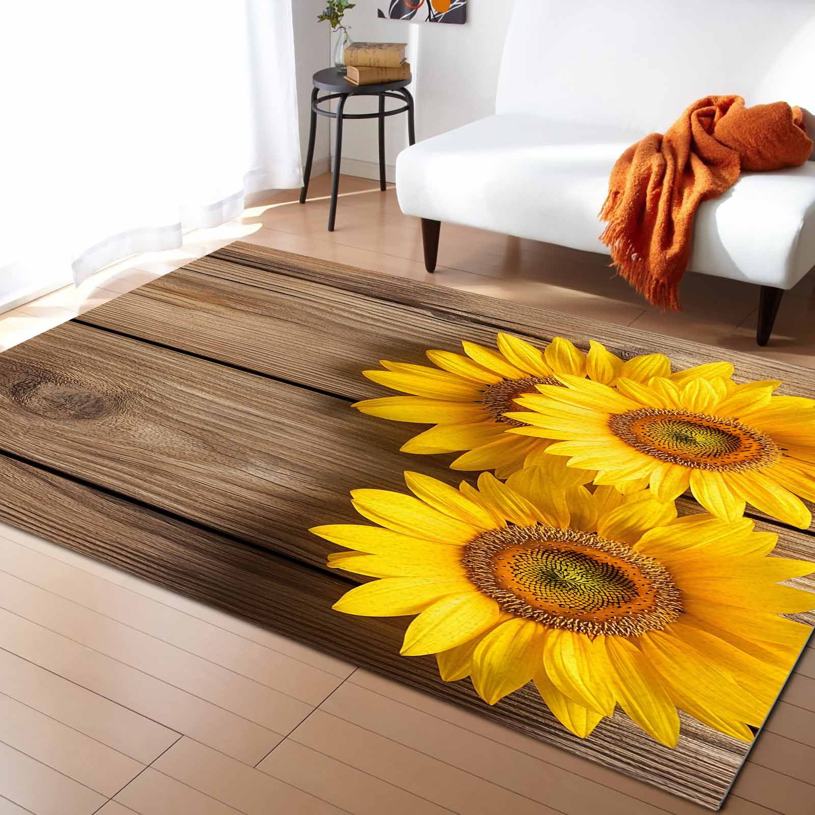 Area Rugs 2x3 Ft Rustic Sunflowers Wood Grain Texture Natural Pastoral ...
