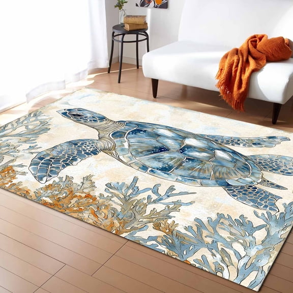 Area Rugs 2x3 Ft Sea Turtle Coral Algae Ocean Theme Non-Slip Washable Rug Indoor Rug Floor Mats Non Shedding Carpet for Living Room Bedroom Dining Room Home Decor