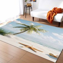 Area Rugs 2x3 Ft Summer Beach Seaside Palm Tree Sky Cloud Shore Starfish Non-Slip Washable Rug Indoor Rug Floor Mats Non Shedding Carpet for Living Room Bedroom Dining Room Home Decor