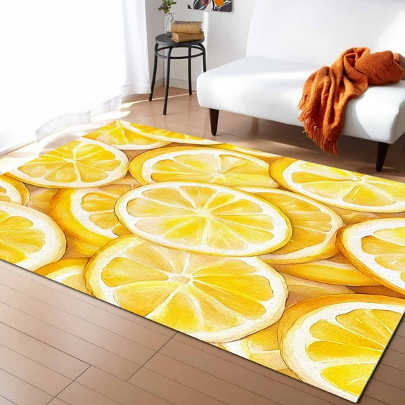 Area Rugs 2x3 Ft Summer Watercolor Lemon Slice Non-Slip Washable Rug Indoor Rug Floor Mats Non Shedding Carpet for Living Room Bedroom Dining Room Home Decor