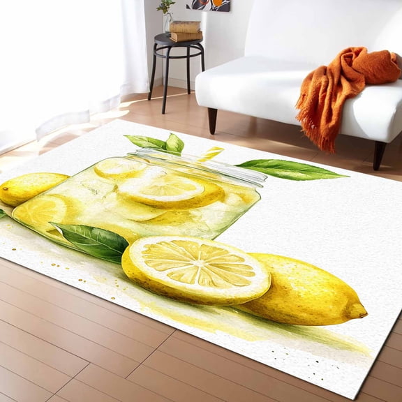 Area Rugs 2x3 Ft Summer Watercolor Lemon Slice Tea Leaf Non-Slip Washable Rug Indoor Rug Floor Mats Non Shedding Carpet for Living Room Bedroom Dining Room Home Decor