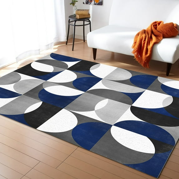 Area Rugs 2x3 Ft Vintage Middle Ages Modern Abstract Geometric Blue Non-Slip Washable Rug Indoor Rug Floor Mats Non Shedding Carpet for Living Room Bedroom Dining Room Home Decor