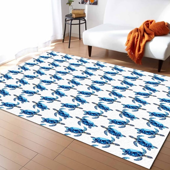 Area Rugs 2x3 Ft Watercolor Sea Turtle Summer Ocean Turtle Array Non-Slip Washable Rug Indoor Rug Floor Mats Non Shedding Carpet for Living Room Bedroom Dining Room Home Decor