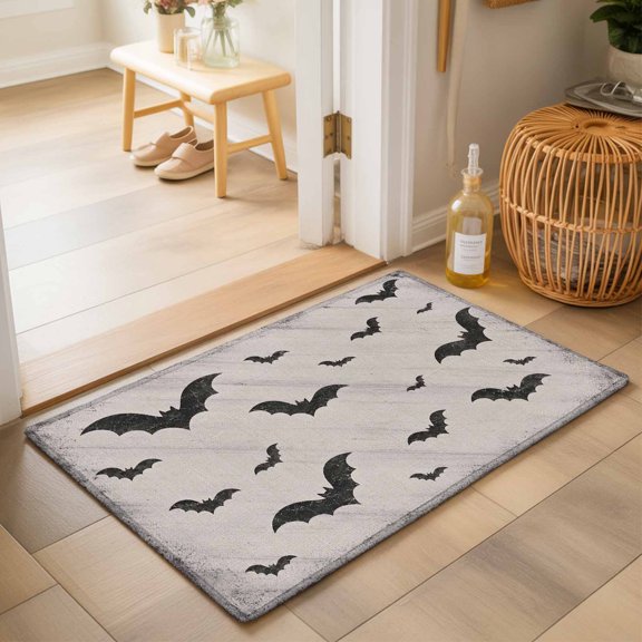 Area Rugs 2x3,Halloween Black Bats on Gray Non Slip Washable Rug Indoor Carpet Soft Floor Rugs for Home Living Room Bedroom Dining Room Office