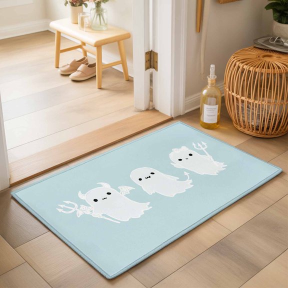 Area Rugs 2x3,Halloween White Ghost on Light Blue Non Slip Washable Rug Indoor Carpet Soft Floor Rugs for Home Living Room Bedroom Dining Room Office