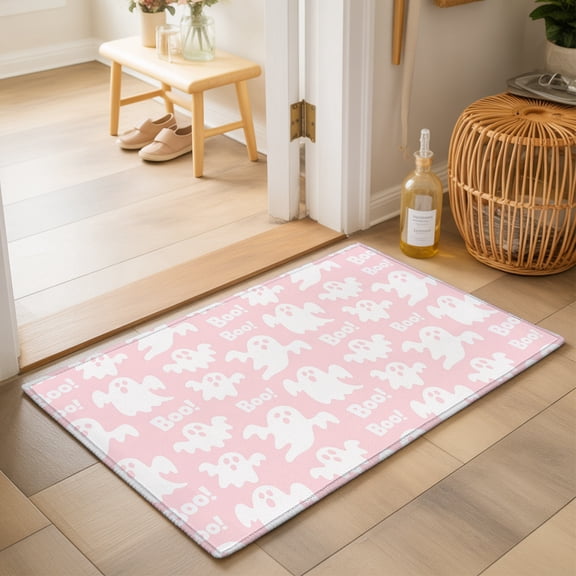 Area Rugs 2x3,Halloween White Ghost on Pink Non Slip Washable Rug Indoor Carpet Soft Floor Rugs for Home Living Room Bedroom Dining Room Office