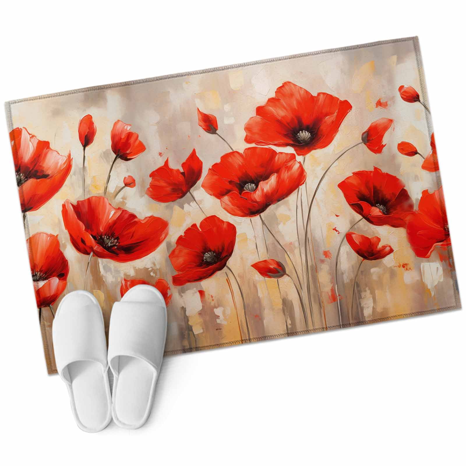 Area Rugs 2x3,Red Poppy Flower Watercolor Non Slip Washable Rug Indoor ...