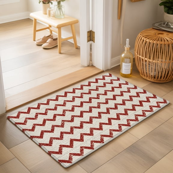 Area Rugs 2x3,Red Zigzag Stripes Non Slip Washable Rug Indoor Carpet Soft Floor Rugs for Home Living Room Bedroom Dining Room Office