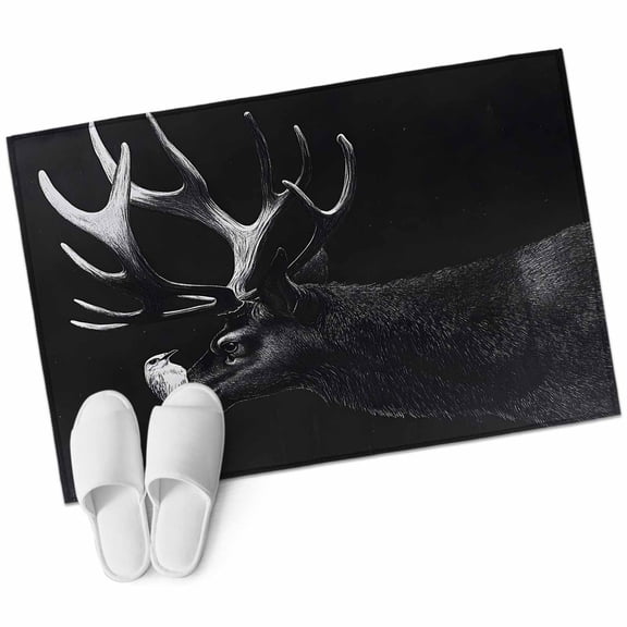 Area Rugs 2x3, Retro Antelope Bird on Black Non Slip Washable Rug Indoor Carpet Soft Floor Rugs for Home Living Room Bedroom Dining Room Office