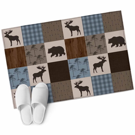 Area Rugs 2x3,Retro Deer Bear Plaid Check Non Slip Washable Rug Indoor Carpet Soft Floor Rugs for Home Living Room Bedroom Dining Room Office