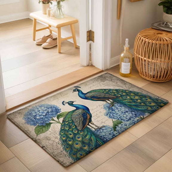 Area Rugs 2x3,Retro Peacock Blue Hydrangea Non Slip Washable Rug Indoor Carpet Soft Floor Rugs for Home Living Room Bedroom Dining Room Office