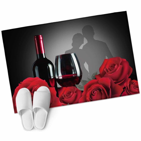 Area Rugs 2x3,Rose Red Wine Valentine's Day Couples Non Slip Washable Rug Indoor Carpet Soft Floor Rugs for Home Living Room Bedroom Dining Room Office
