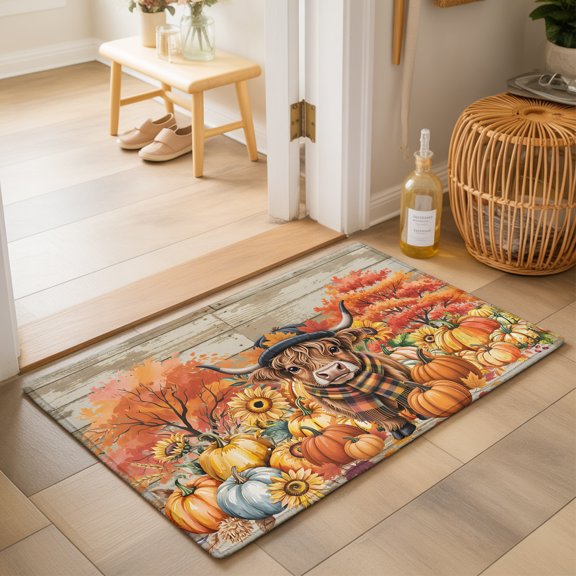 Area Rugs 2x3,Scottish Highland Cow on Wood Non Slip Washable Rug Indoor Carpet Soft Floor Rugs for Home Living Room Bedroom Dining Room Office