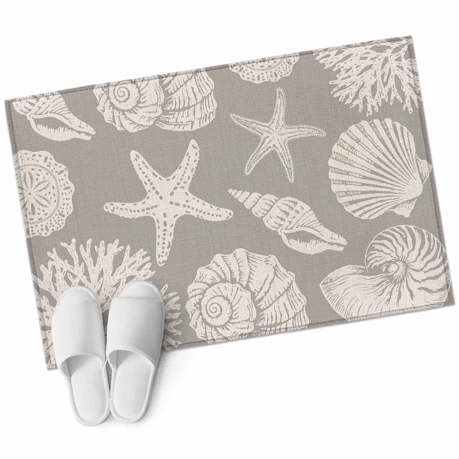 White Shell Rug Area Rugs 2x3, Sea Starfish Shell Conch on Gray Non Slip Washable Rug ...