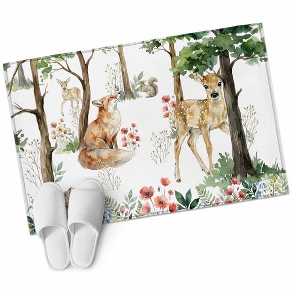 Area Rugs 2x3, Small Deer Fox Squirrels Flowers Non Slip Washable Rug Indoor Carpet Soft Floor Rugs for Home Living Room Bedroom Dining Room Office