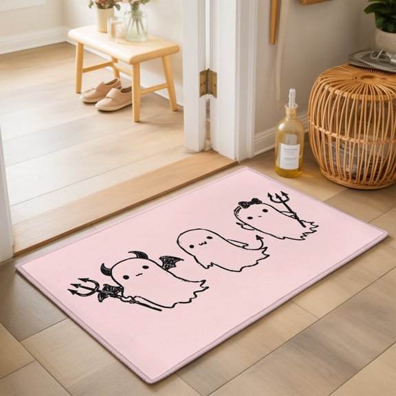 Area Rugs 2x3,Spooky Halloween Ghost on Pink Non Slip Washable Rug Indoor Carpet Soft Floor Rugs for Home Living Room Bedroom Dining Room Office