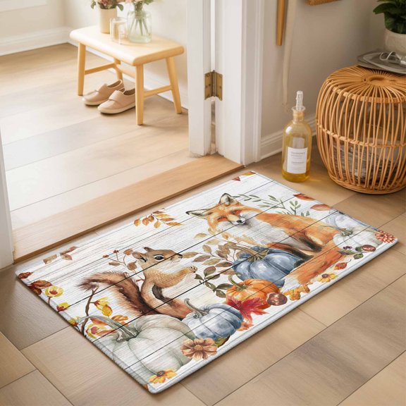 Area Rugs 2x3,Squirrel Fox Fall Thanksgiving Pumpkin Non Slip Washable Rug Indoor Carpet Soft Floor Rugs for Home Living Room Bedroom Dining Room Office
