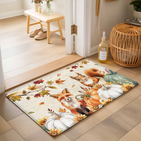 Area Rugs 2x3,Squirrel Fox Thanksgiving Pumpkin Non Slip Washable Rug Indoor Carpet Soft Floor Rugs for Home Living Room Bedroom Dining Room Office