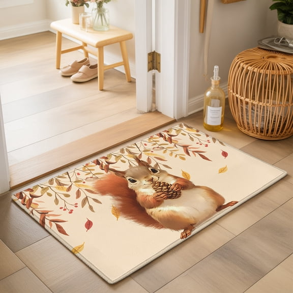 Area Rugs 2x3,Squirrel Pine Cone Fall Thanksgiving Non Slip Washable Rug Indoor Carpet Soft Floor Rugs for Home Living Room Bedroom Dining Room Office