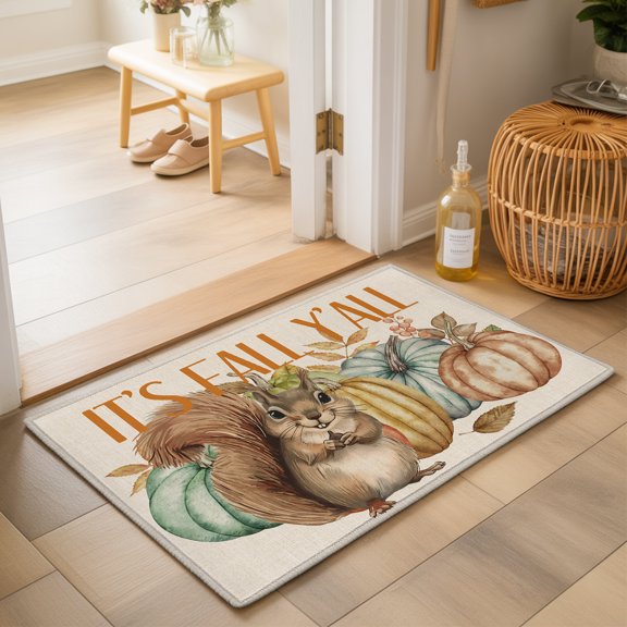 Area Rugs 2x3,Squirrel Pumpkin Fall Thanksgiving Non Slip Washable Rug Indoor Carpet Soft Floor Rugs for Home Living Room Bedroom Dining Room Office