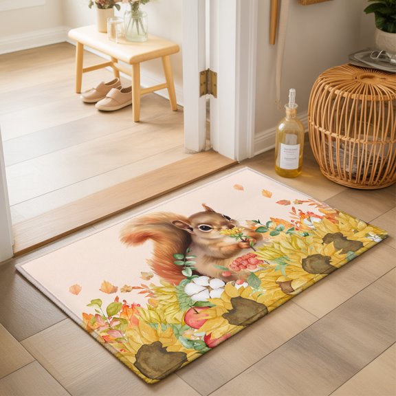 Area Rugs 2x3,Squirrel Sunflower Autumn Thanksgiving Non Slip Washable Rug Indoor Carpet Soft Floor Rugs for Home Living Room Bedroom Dining Room Office