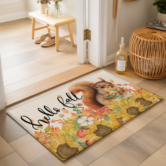 Area Rugs 2x3,Squirrel Sunflower Fall Thanksgiving Farm Floral Non Slip Washable Rug Indoor Carpet Soft Floor Rugs for Home Living Room Bedroom Dining Room Office