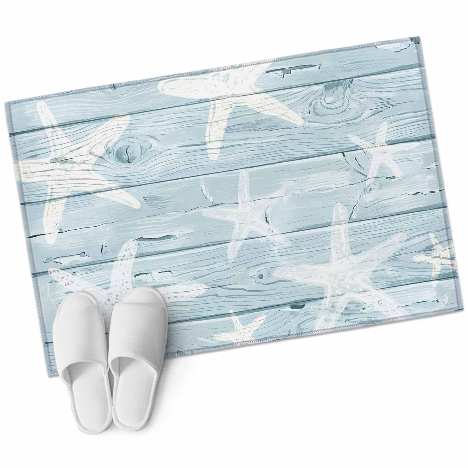Area Rugs 2x3, Summer Sea Stars on Blue Wood Grain Non Slip Washable ...