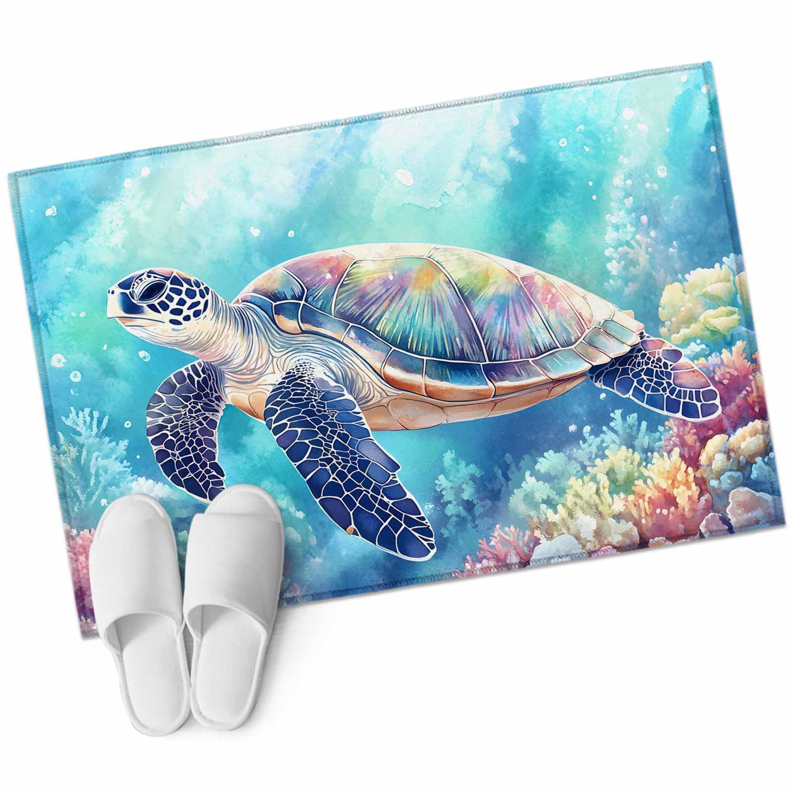 Blue Turtle Rug Area Rugs 2x3, Summer Sea Turtle Starfish on Blue Non Slip Washable Rug ...