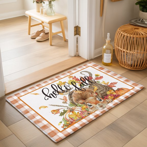 Area Rugs 2x3,Thanksgiving Fall Squirrel Pumpkin Cornucopia Non Slip Washable Rug Indoor Carpet Soft Floor Rugs for Home Living Room Bedroom Dining Room Office