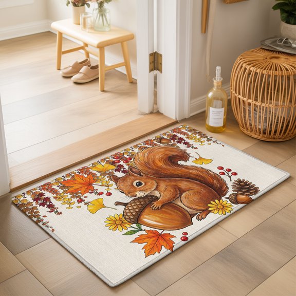 Area Rugs 2x3,Thanksgiving Maple Leaf Squirrel Non Slip Washable Rug Indoor Carpet Soft Floor Rugs for Home Living Room Bedroom Dining Room Office