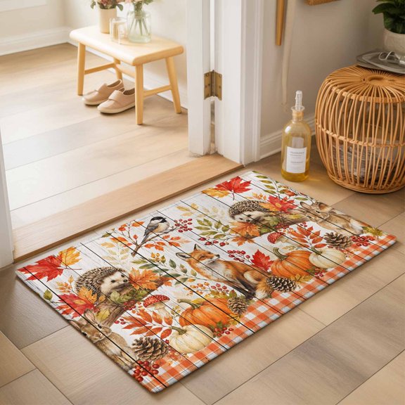 Area Rugs 2x3,Thanksgiving Red Fox Rabbit Hedgehog Non Slip Washable Rug Indoor Carpet Soft Floor Rugs for Home Living Room Bedroom Dining Room Office