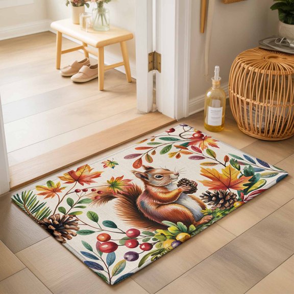 Area Rugs 2x3,Thanksgiving Squirrel Pinecone Non Slip Washable Rug Indoor Carpet Soft Floor Rugs for Home Living Room Bedroom Dining Room Office