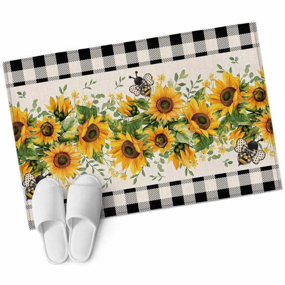 Area Rugs 2x3,Watercolor Sunflower Bee Green Leaves Non Slip Washable Rug Indoor Carpet Soft Floor Rugs for Home Living Room Bedroom Dining Room Office