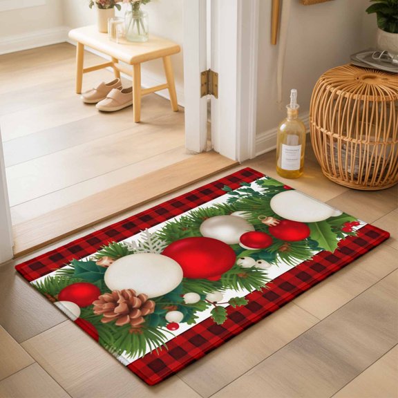 Area Rugs 2x3,Xmas Bell Pine Cone Leaves Non Slip Washable Rug Indoor Carpet Soft Floor Rugs for Home Living Room Bedroom Dining Room Office